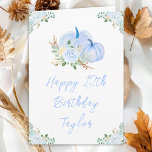 Blue Pumpkins Floral Happy Birthday Card<br><div class="desc">This cute and whimsical birthday card can be personalised with a name or title such as daughter, granddaughter, niece, friend etc. The design features pastel blue pumpkins and beautiful floral arrangements. The text combines handwritten script and modern sans serif fonts for a stylish and modern look. This is perfect for...</div>