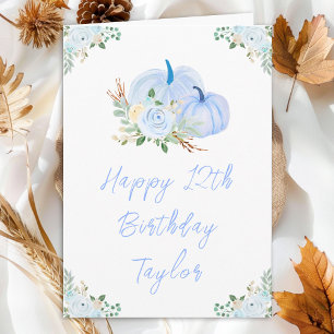 Blue Pumpkins Floral Happy Birthday Card