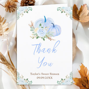 Blue Pumpkins Floral Sweet Sixteen Thank You Card
