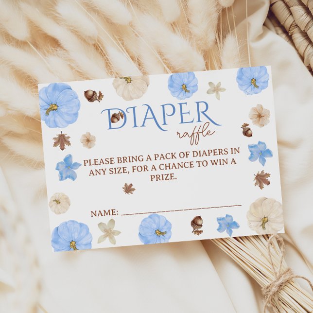Blue Pumpkins Flowers Baby Shower Diaper Raffle  Enclosure Card (Creator Uploaded)