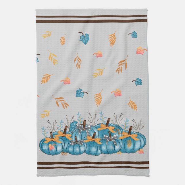 Blue Pumpkins Grey Colourful Kitchen Towel (Vertical)