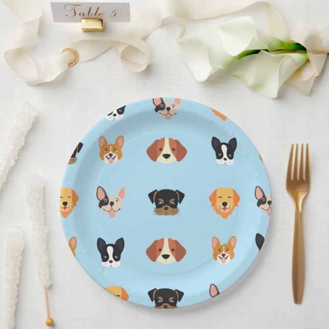 Blue Puppies Dog Birthday   Paper Plate (Wedding)