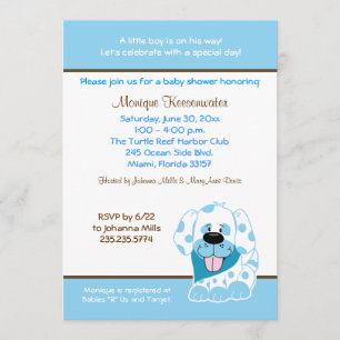 Blue Puppy 5x7 Baby Shower Invitation