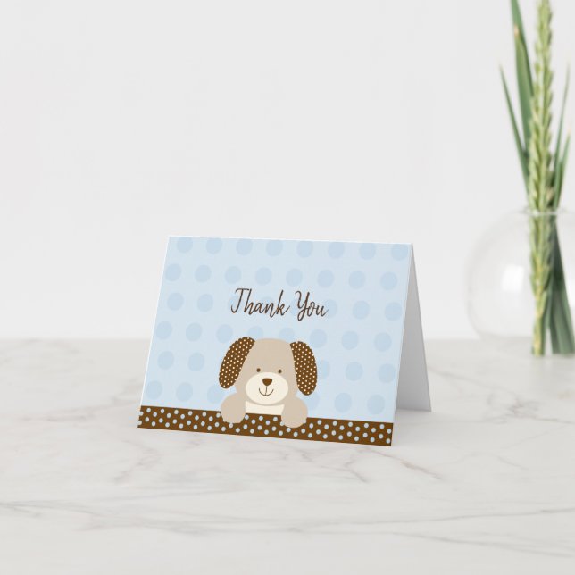Blue Puppy Baby Shower Thank You Card (Front)