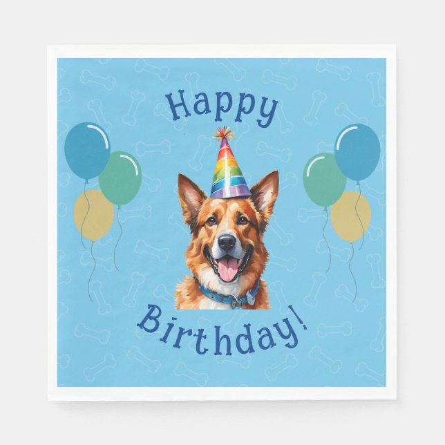 Blue Puppy Dog Birthday Paw-ty Napkin (Front)