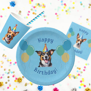 Blue Puppy Dog Birthday Paw-ty Paper Plate