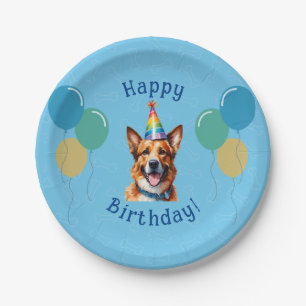 Blue Puppy Dog Birthday Paw-ty Paper Plate