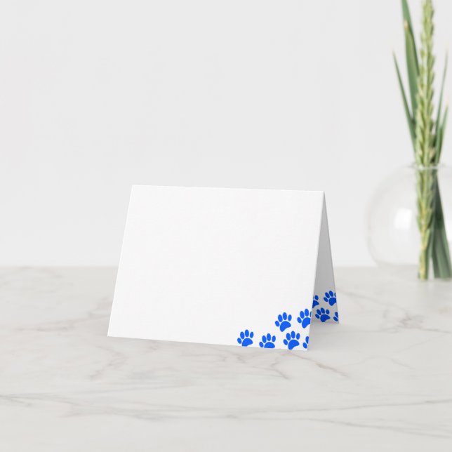 Blue Puppy Paw Prints Blank Note Card (Front)
