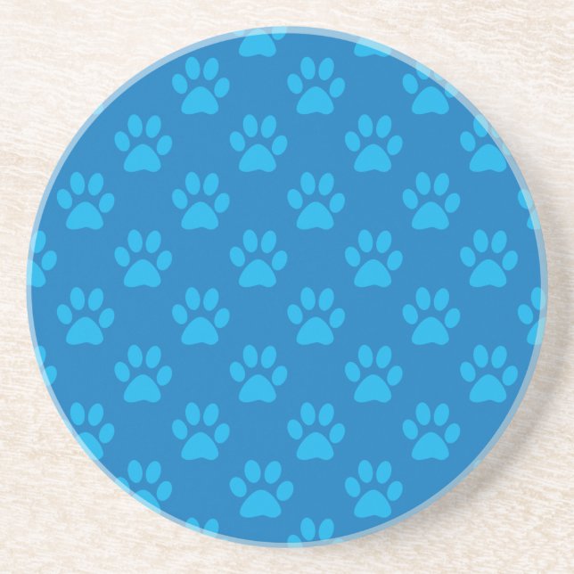 Blue puppy paws pattern coaster (Front)