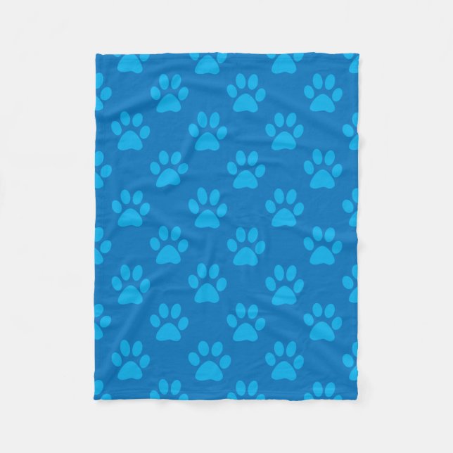 Blue puppy paws pattern fleece blanket (Front)