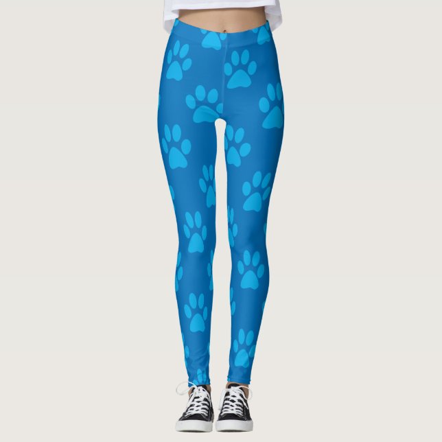 Blue puppy paws pattern leggings (Front)