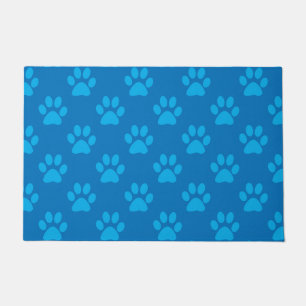 Blue puppy paws print doormat