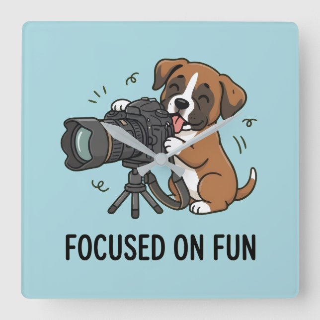 Blue Puppy Photographer Creative Hobby Decor Square Wall Clock (Front)