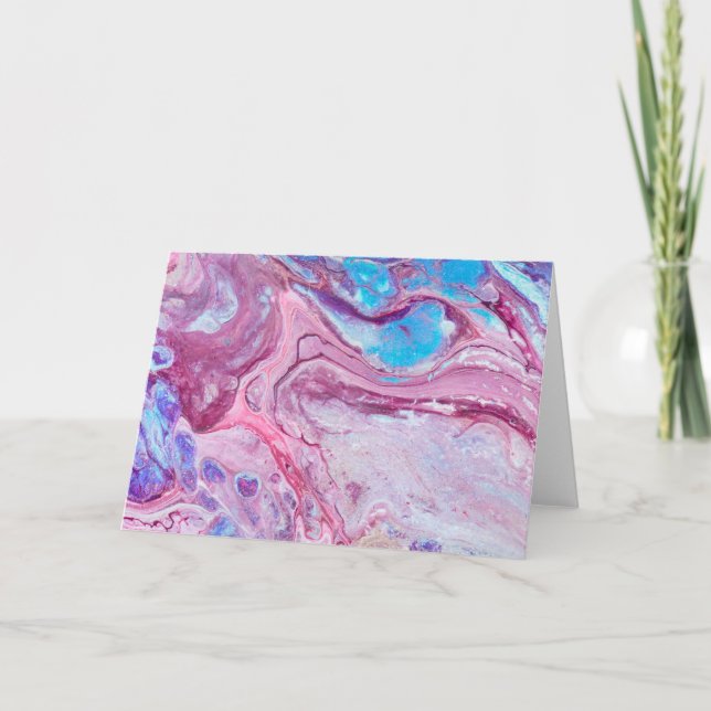 Blue Purple Abstract Acrylic Fluid Art Card (Front)