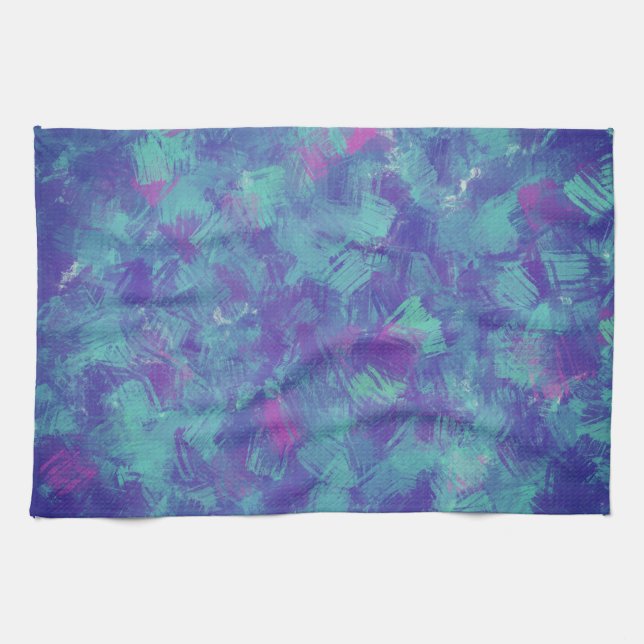 Blue purple Abstract Brush Strokes Design Tea Towel (Horizontal)