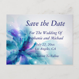 Blue & Purple Abstract Floral Save the Date Card