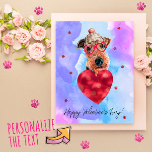 Blue Purple Airedale Valentine's Day Gift Dog Holiday Postcard