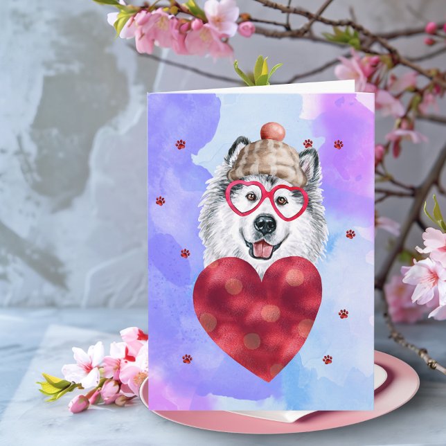 Blue Purple Alaskan Valentine's Day Gift Dog Card (Creator Uploaded)