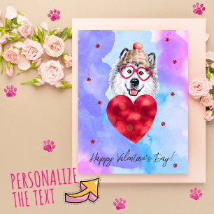 Blue Purple Alaskan Valentine's Day Gift Dog Holiday Postcard