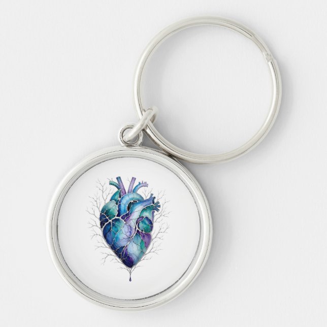 Blue & Purple Anatomical Heart Key Ring (Front)