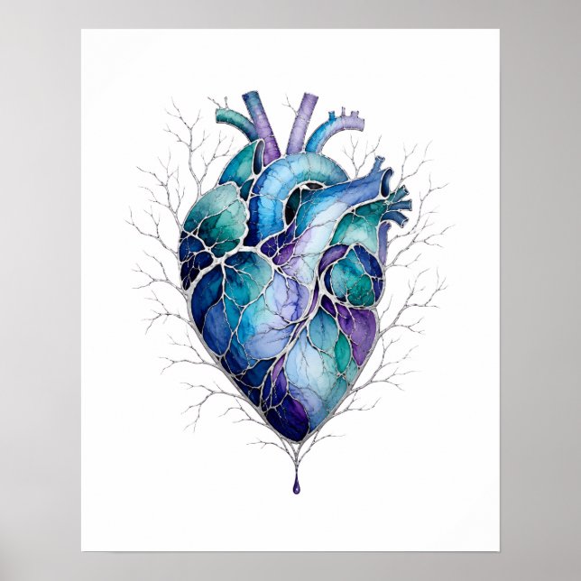 Blue & Purple Anatomical Heart Wall Art (Front)