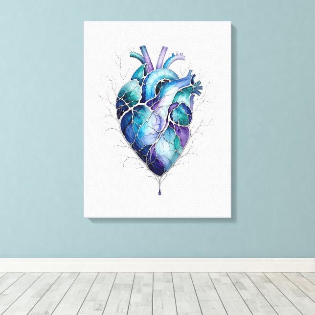 Blue & Purple Anatomical Heart Wall Art (Insitu(Wood Floor))