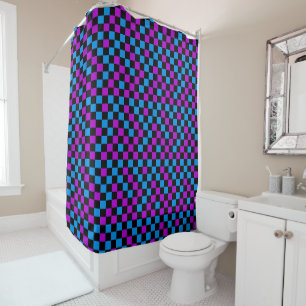Blue Purple And Black Chequered Pattern  Shower Curtain