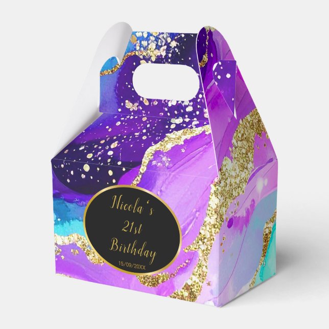 Blue, Purple and Gold Ink Birthday Party Favour Box (Front Side)