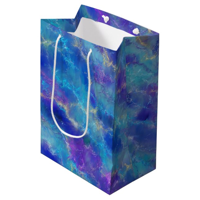 Blue, Purple, and Gold Marble Pattern Medium Gift Bag (Front Angled)