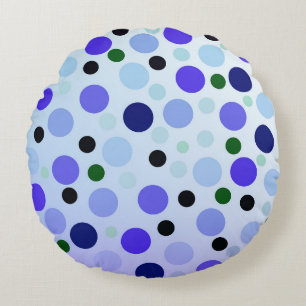 Blue Purple And Green Polka Dots, Round Cushion
