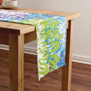 Blue, Purple and Lime Green Mums Short Table Runner