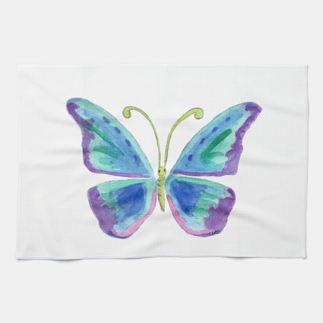 Blue, Purple and Magenta Butterfly Kitchen Towels (Horizontal)
