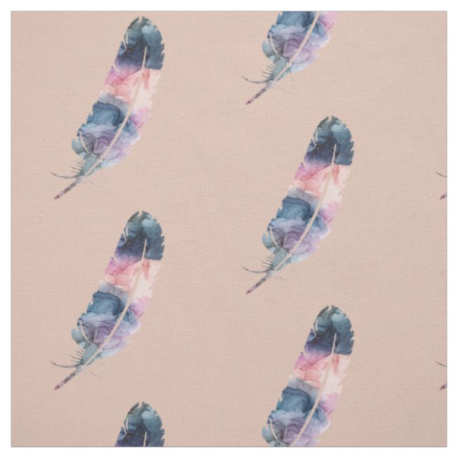 Blue, Purple and Pink Boho Feather with Beige Fabric (Swatch)