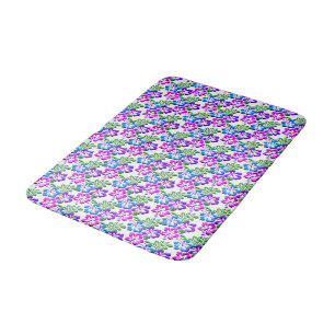 Blue Purple and Pink Hibiscus Motif Bathroom Mat