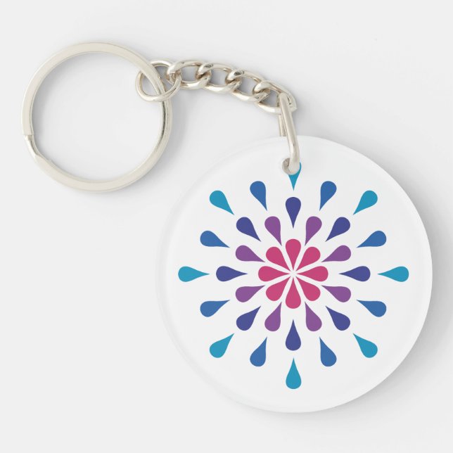 Blue, purple and pink teardrops key ring (Front)