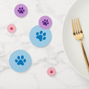 Blue, Purple and Red Paw Print Confetti