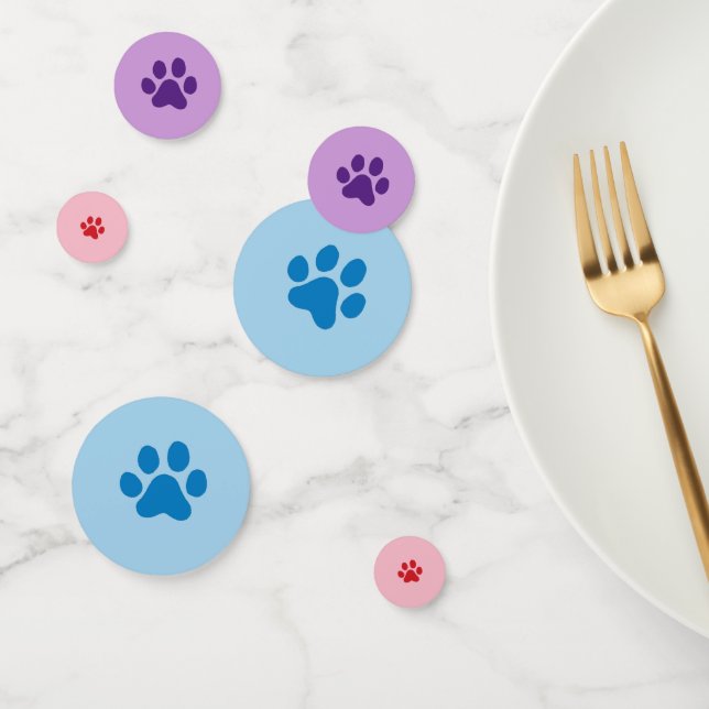 Blue, Purple and Red Paw Print Confetti (Group)