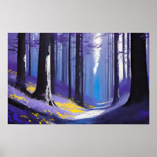 Blue Purple and Yellow Calm Quiet Dark Forest Poster