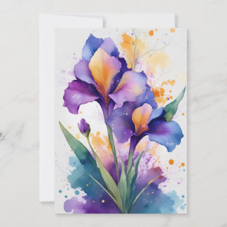 Blue, Purple, and Yellow Irises in Watercolor