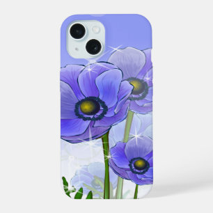 Blue Purple Anemone Flowers iPhone 15 Case