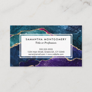 Blue Purple Aqua Gold Veins Agate Custom Business Card