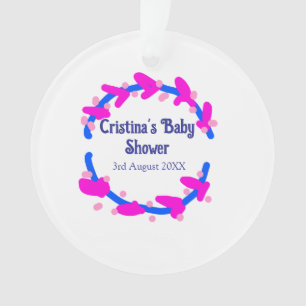 Blue purple baby shower floral wreath boho add nam ornament
