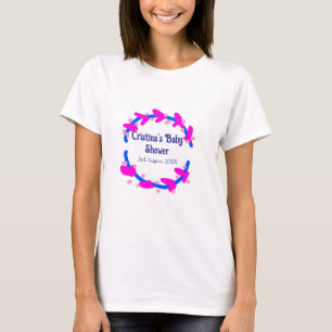 Blue purple baby shower floral wreath boho add nam T-Shirt