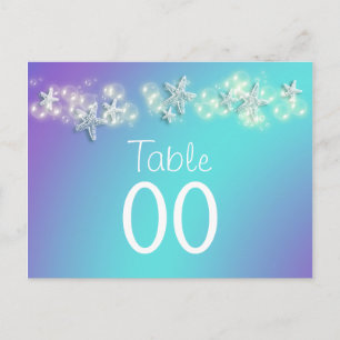 Blue purple beach starfish table number postcard