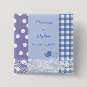 Blue Purple Birds Scrapbook Lace Wedding Button