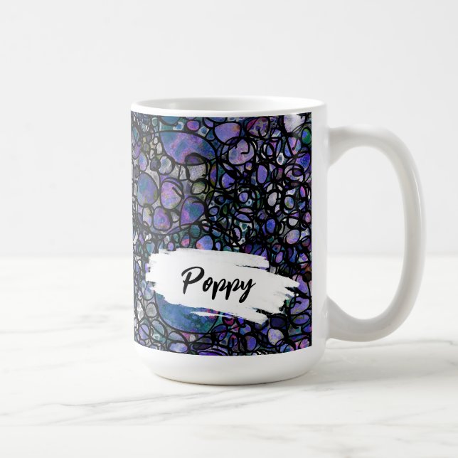Blue, Purple & Black Abstract, Brushstrokes & Name Coffee Mug (Right)
