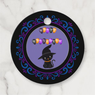 Blue Purple Black Cat Happy Halloween Balloons Favour Tags