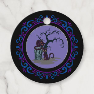 Blue Purple Black Cats Tombstone Tree Halloween Favour Tags