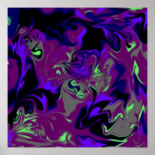 Blue, Purple, Black, Grey Liquid Art Poster 