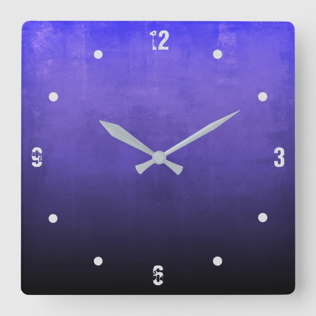 Blue Purple Black Modern Rustic omber Abstract Square Wall Clock (Front)